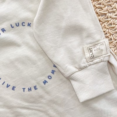 Conj. Blusa Manga Longa Enjoy Your Lucky e Calça em Moletinho - Creme e Azul Pastel